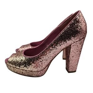 H&M Womens Sz 6 Platform Round Toe High Heel Shoes Pink Gold Ombre Glitter